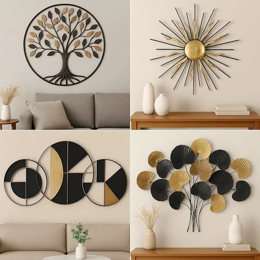 Metal wall art in gold finish for luxury interiors