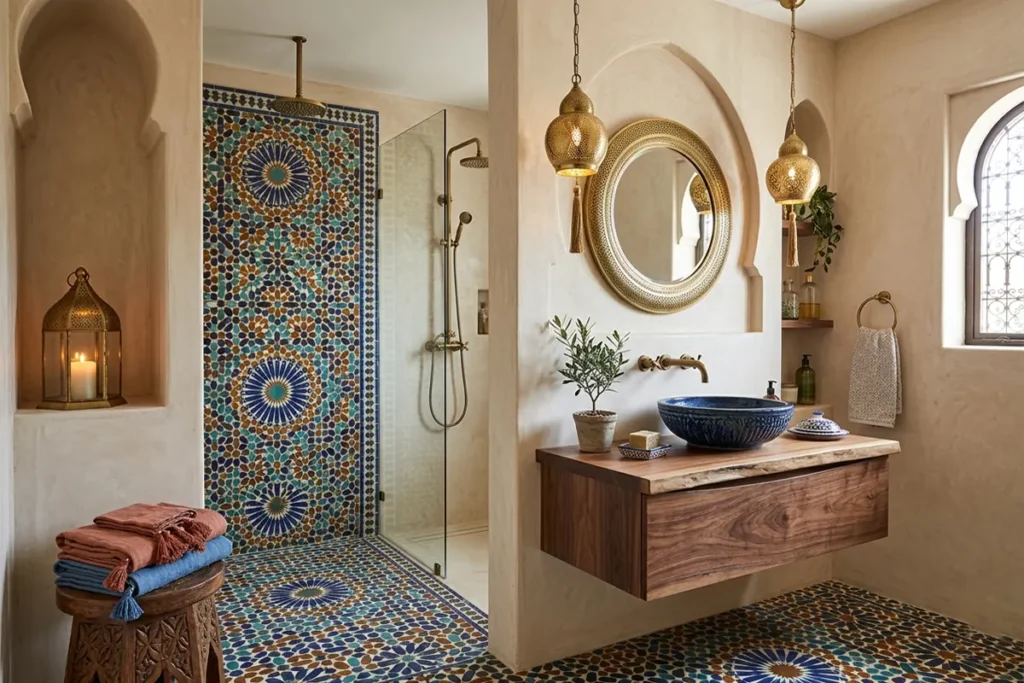 statement tiles bathroom design moroccan tiles modern stylish bathroom decor ideas