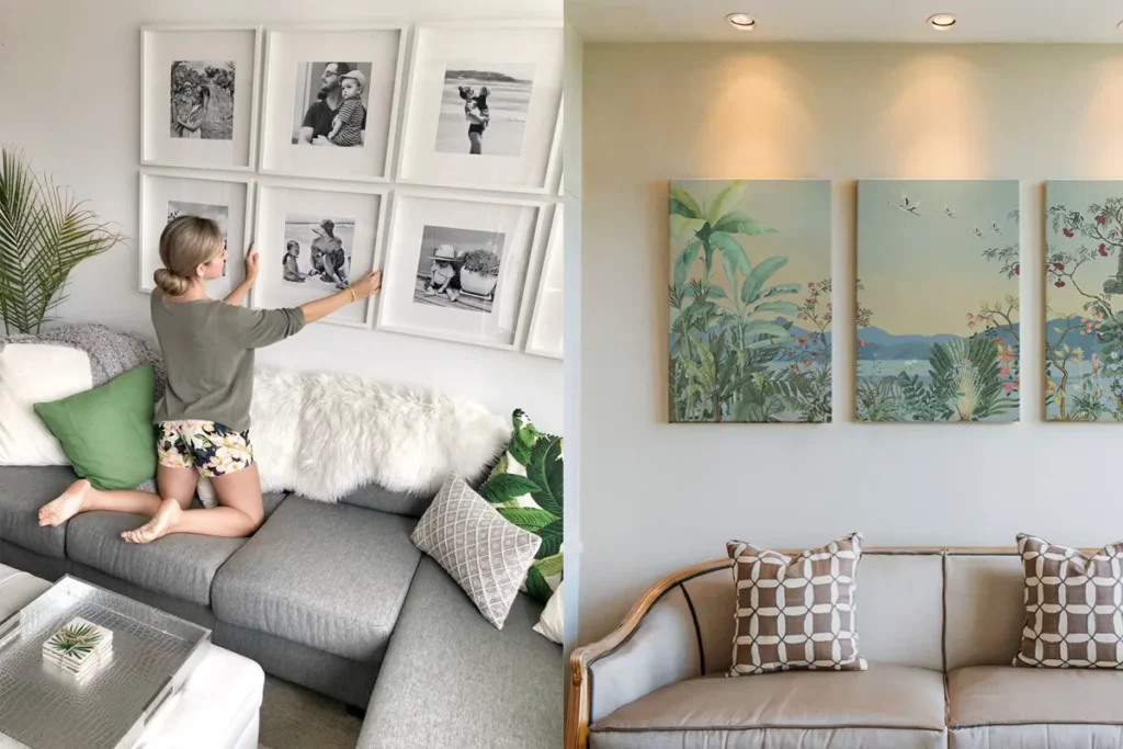 living room wall decor ideas with gallery wall and art