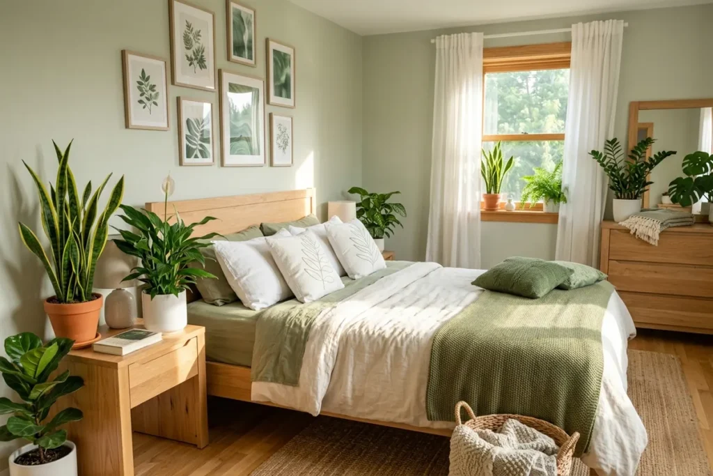 Bedroom decor with indoor plants and natural vibes
