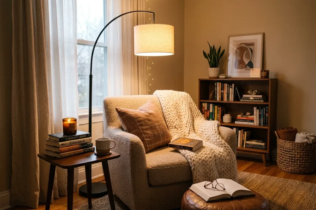 Cozy reading corner idea for modern bedroom