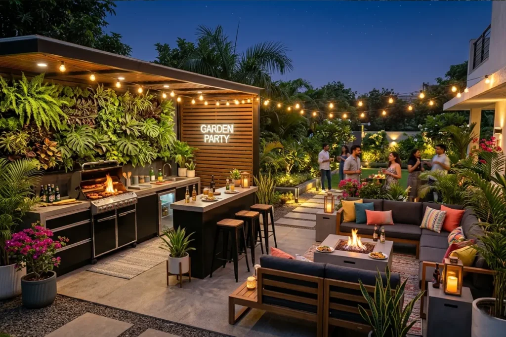 garden outdoor kitchen with barbecue setup