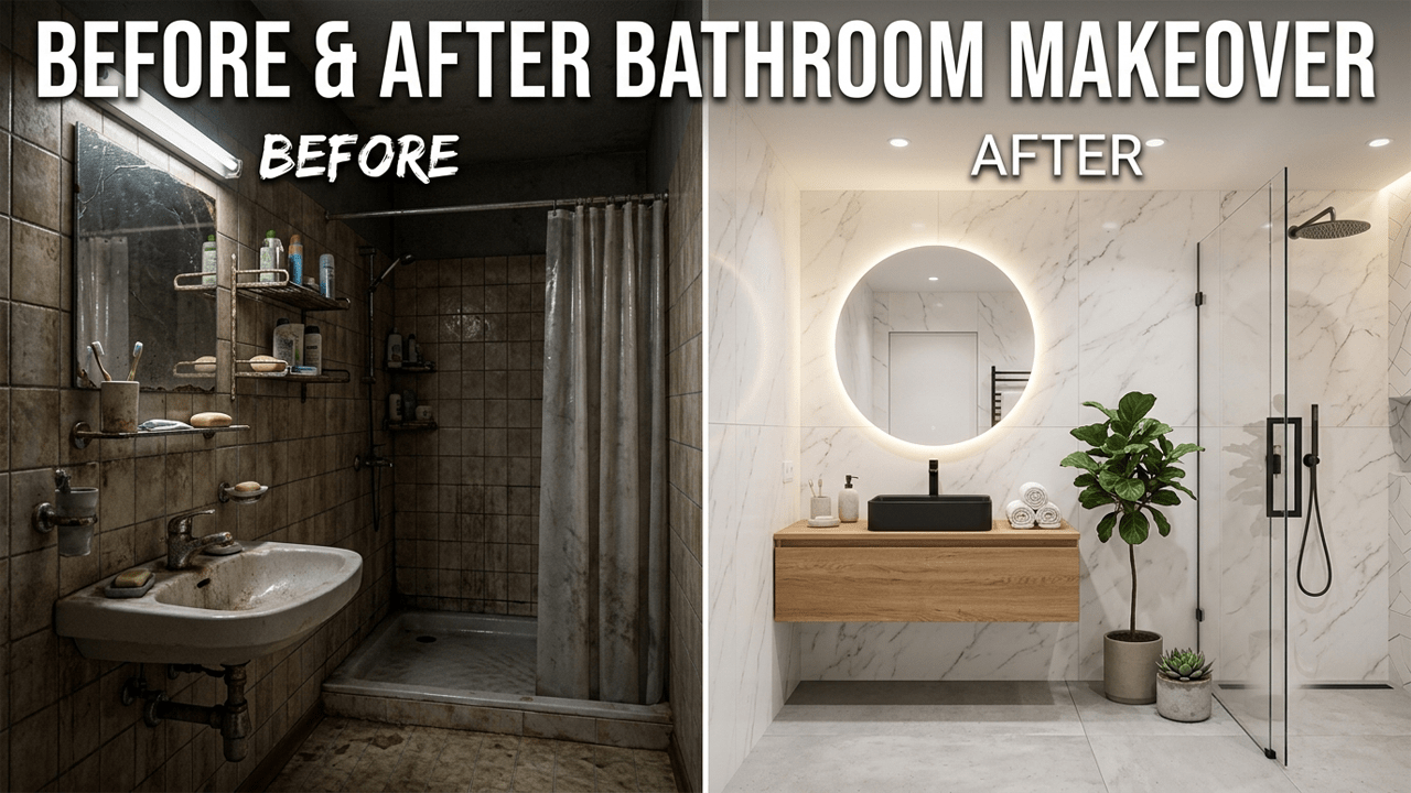 Bathroom Decor Ideas Before and After – Small Bathroom Makeover with Modern Lighting and Stylish Interior Design
