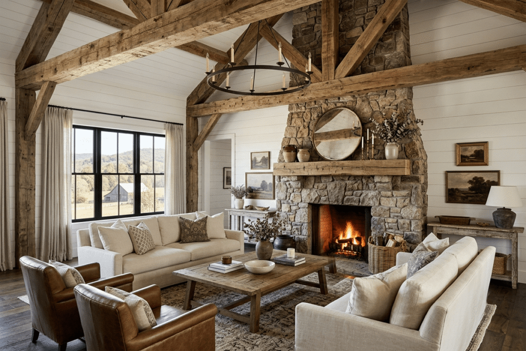 Farmhouse Living Room Architectural Features