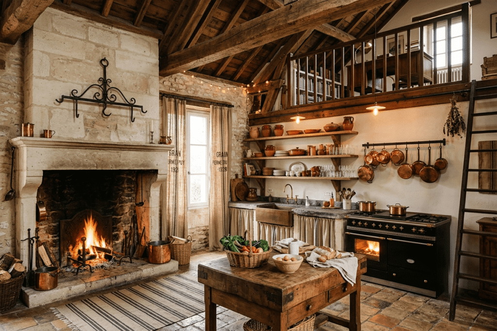 Rustic French kitchen with reclaimed materials