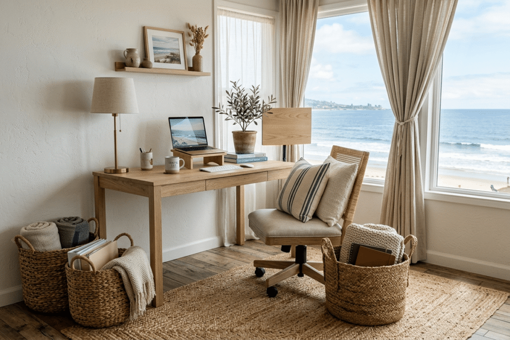 Natural Textures in Modern Coastal Office Decor Ideas