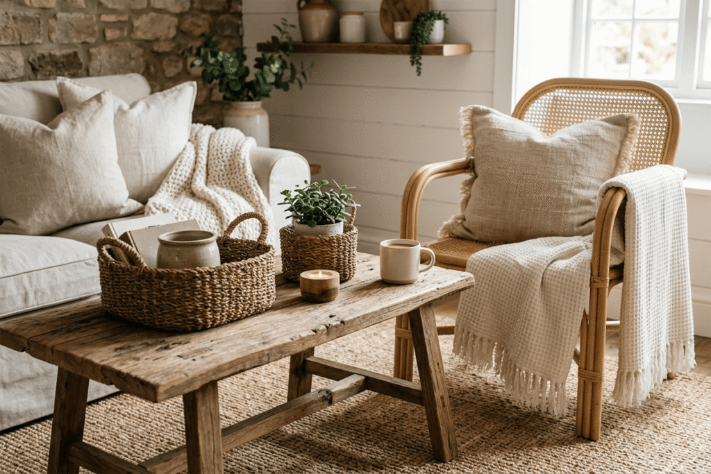 Natural Textures in Modern Farmhouse Living Room